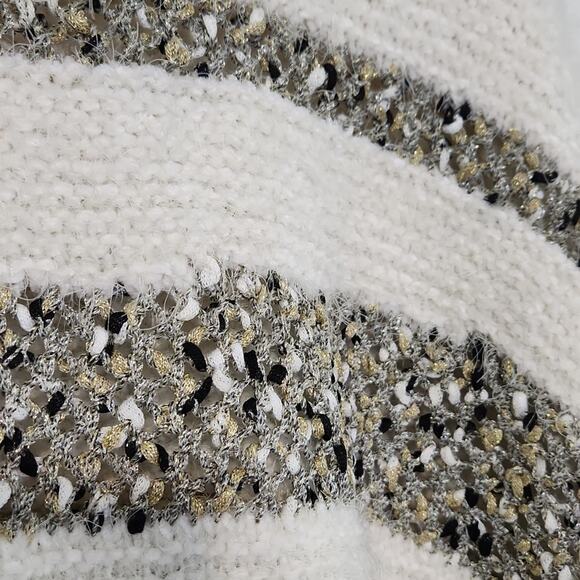 Anthropologie Moth Women's Cream Sweater Poncho Size Med Cropped Boxy Stripes - Picture 3 of 11